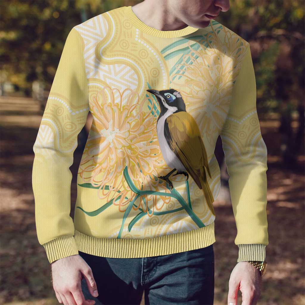 Australia Grevillea And Honeyeaters Ugly Christmas Sweater Aboriginal Art - Watercolor Style