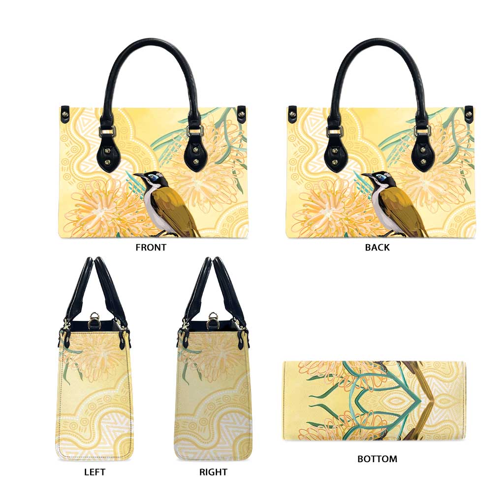 Australia Grevillea And Honeyeaters Leather Bag Aboriginal Art - Watercolor Style - Aussie Hoodie