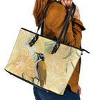 Australia Grevillea And Honeyeaters Leather Tote Bag Aboriginal Art - Watercolor Style