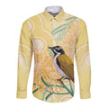 Australia Grevillea And Honeyeaters Long Sleeve Button Shirt Aboriginal Art - Watercolor Style