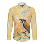 Australia Grevillea And Honeyeaters Long Sleeve Button Shirt Aboriginal Art - Watercolor Style