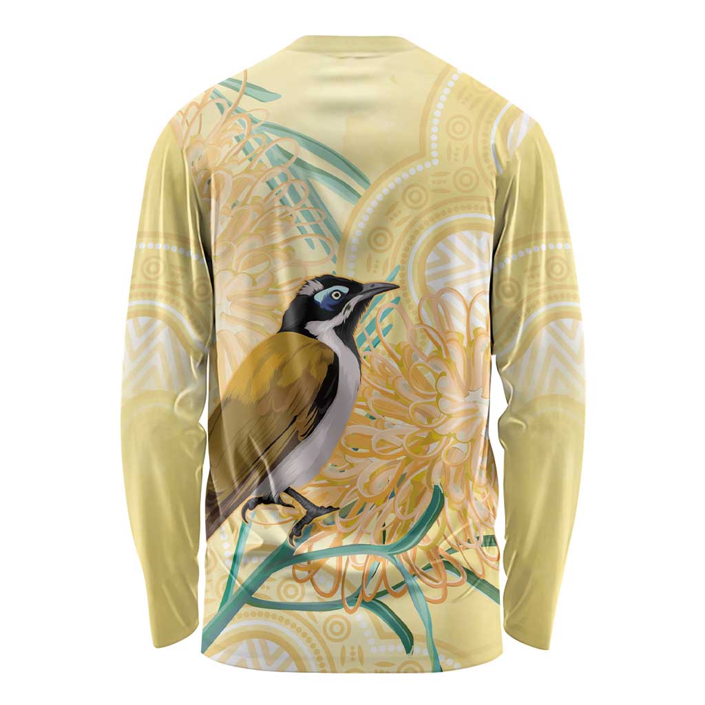 Australia Grevillea And Honeyeaters Long Sleeve Shirt Aboriginal Art - Watercolor Style