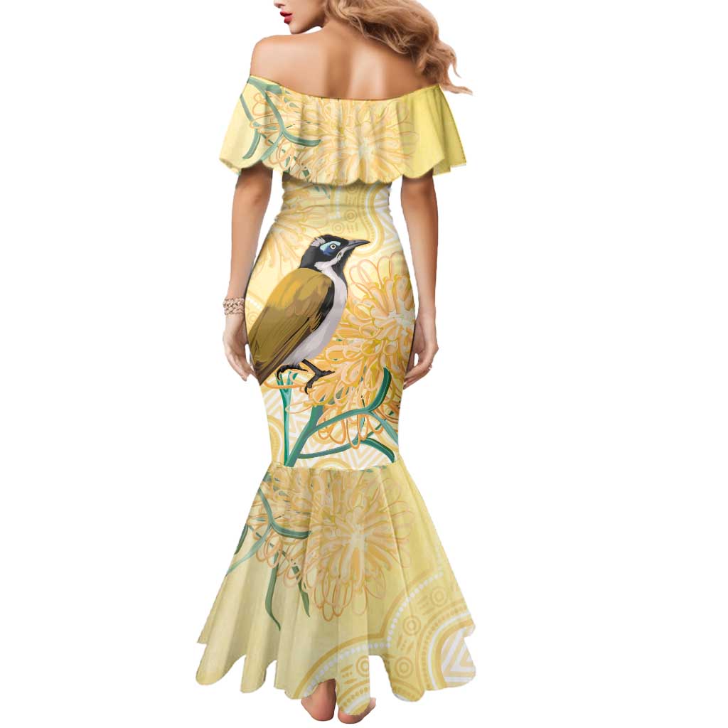 Australia Grevillea And Honeyeaters Mermaid Dress Aboriginal Art - Watercolor Style