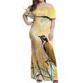 Australia Grevillea And Honeyeaters Off Shoulder Maxi Dress Aboriginal Art - Watercolor Style