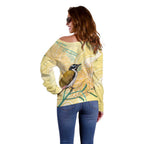 Australia Grevillea And Honeyeaters Off Shoulder Sweater Aboriginal Art - Watercolor Style