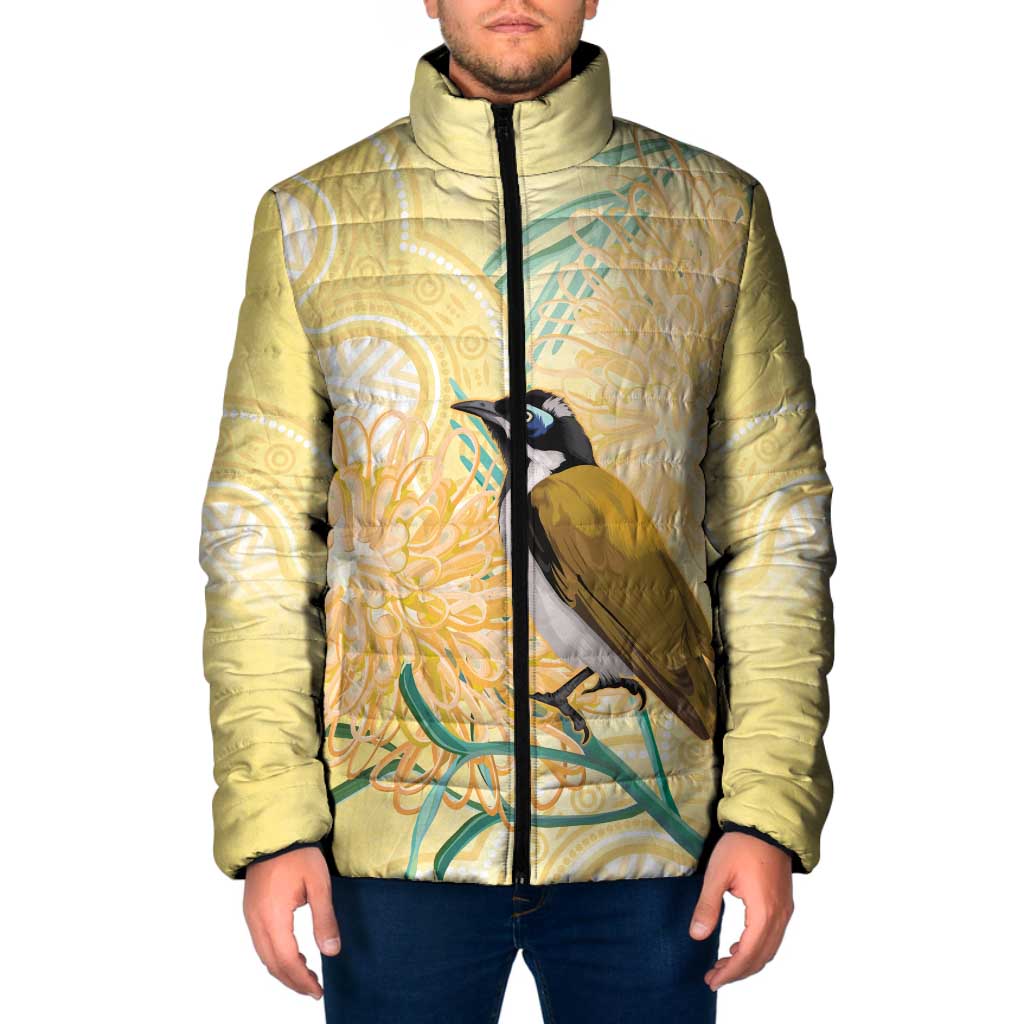 Australia Grevillea And Honeyeaters Padded Jacket Aboriginal Art - Watercolor Style - Aussie Hoodie