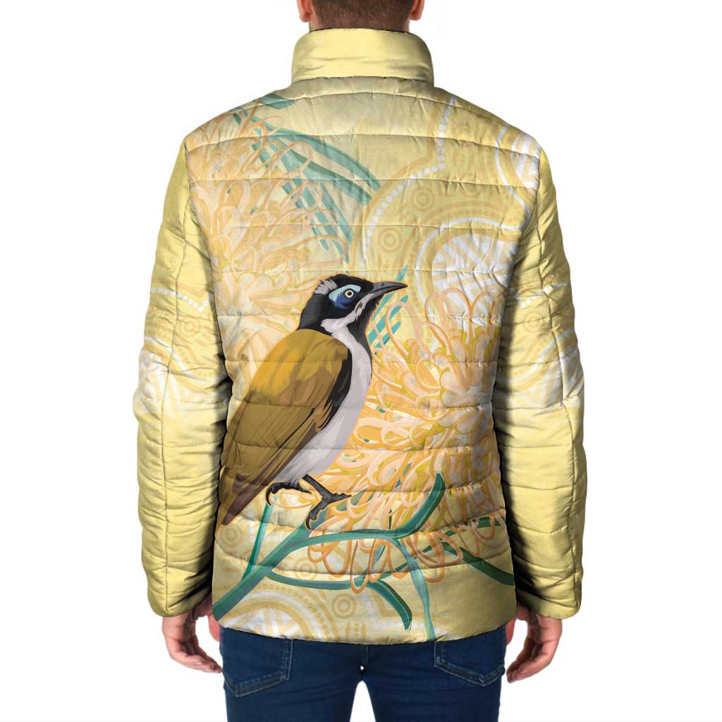 Australia Grevillea And Honeyeaters Padded Jacket Aboriginal Art - Watercolor Style - Aussie Hoodie
