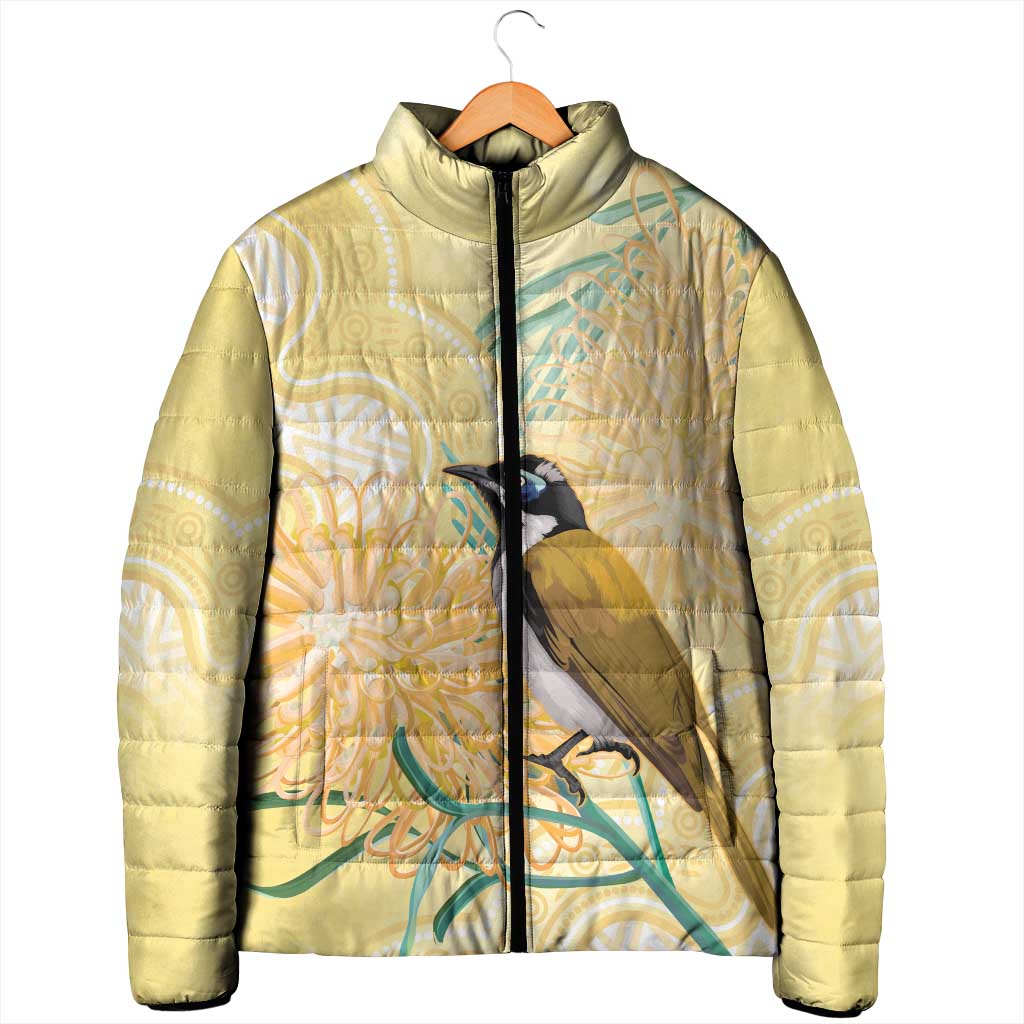 Australia Grevillea And Honeyeaters Padded Jacket Aboriginal Art - Watercolor Style - Aussie Hoodie