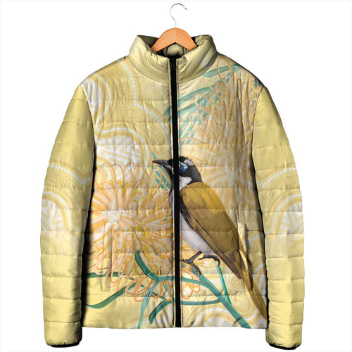 Australia Grevillea And Honeyeaters Padded Jacket Aboriginal Art - Watercolor Style - Aussie Hoodie