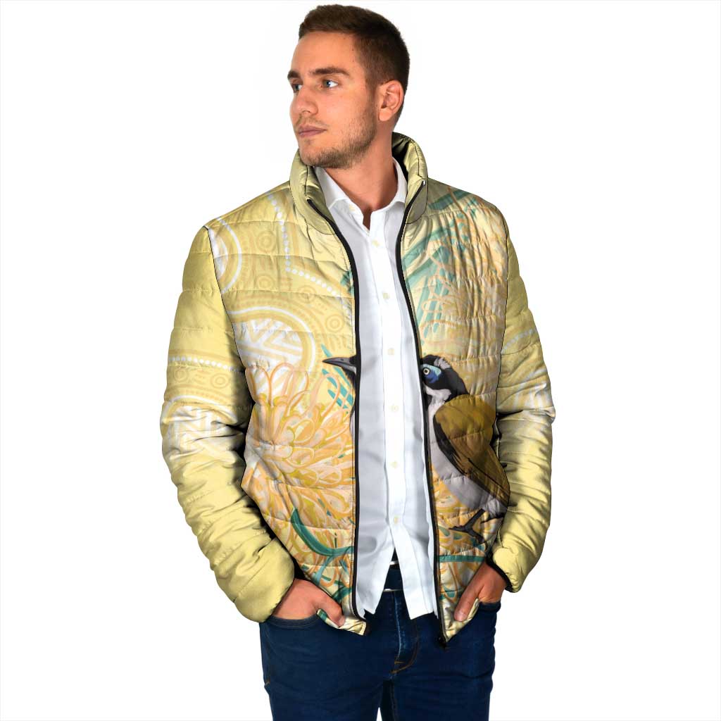 Australia Grevillea And Honeyeaters Padded Jacket Aboriginal Art - Watercolor Style - Aussie Hoodie
