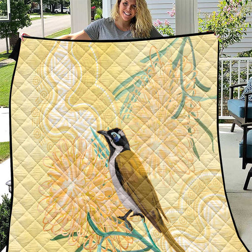 Australia Grevillea And Honeyeaters Quilt Aboriginal Art - Watercolor Style