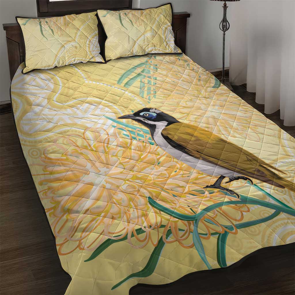 Australia Grevillea And Honeyeaters Quilt Bed Set Aboriginal Art - Watercolor Style