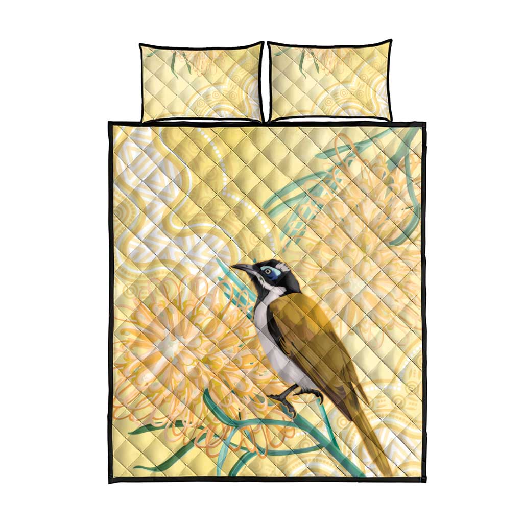 Australia Grevillea And Honeyeaters Quilt Bed Set Aboriginal Art - Watercolor Style