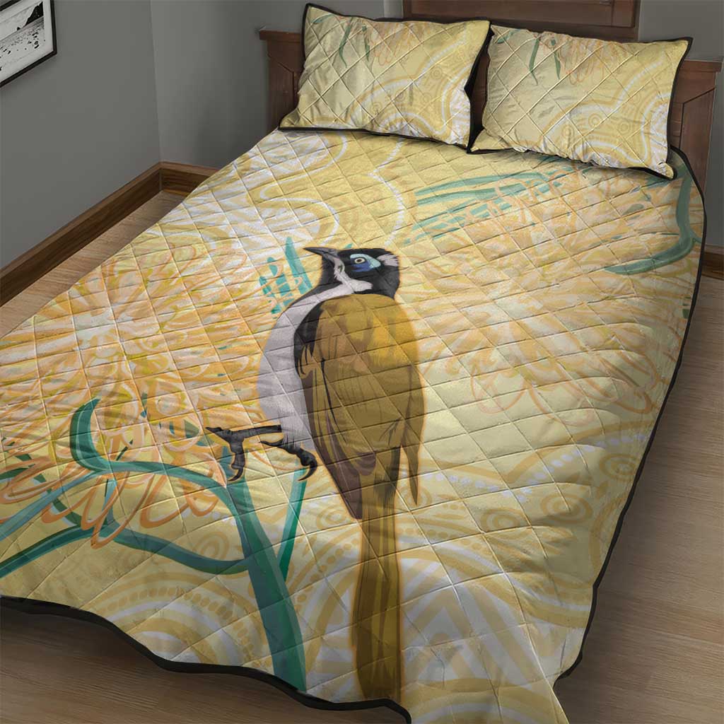 Australia Grevillea And Honeyeaters Quilt Bed Set Aboriginal Art - Watercolor Style