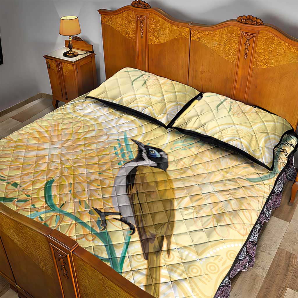 Australia Grevillea And Honeyeaters Quilt Bed Set Aboriginal Art - Watercolor Style