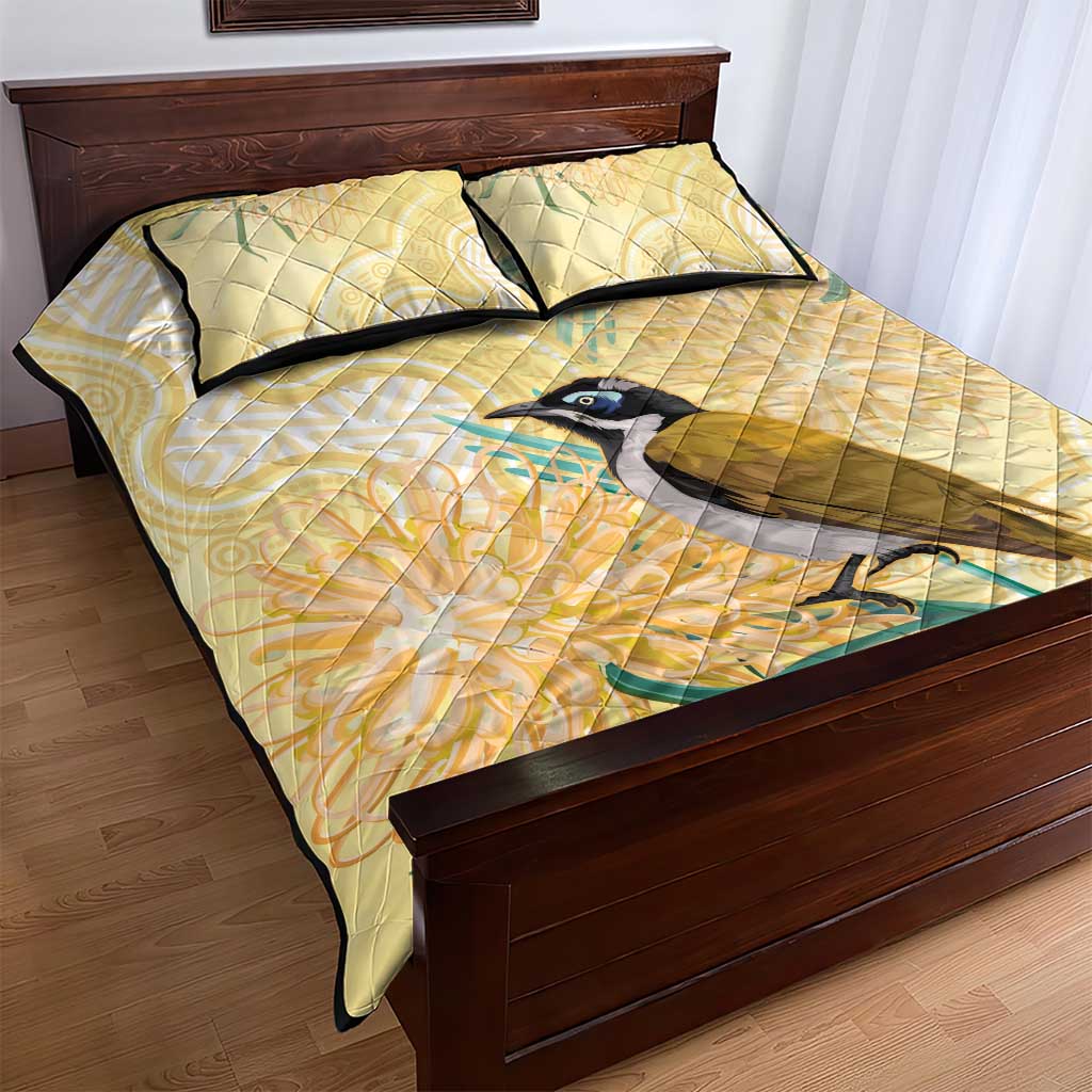 Australia Grevillea And Honeyeaters Quilt Bed Set Aboriginal Art - Watercolor Style