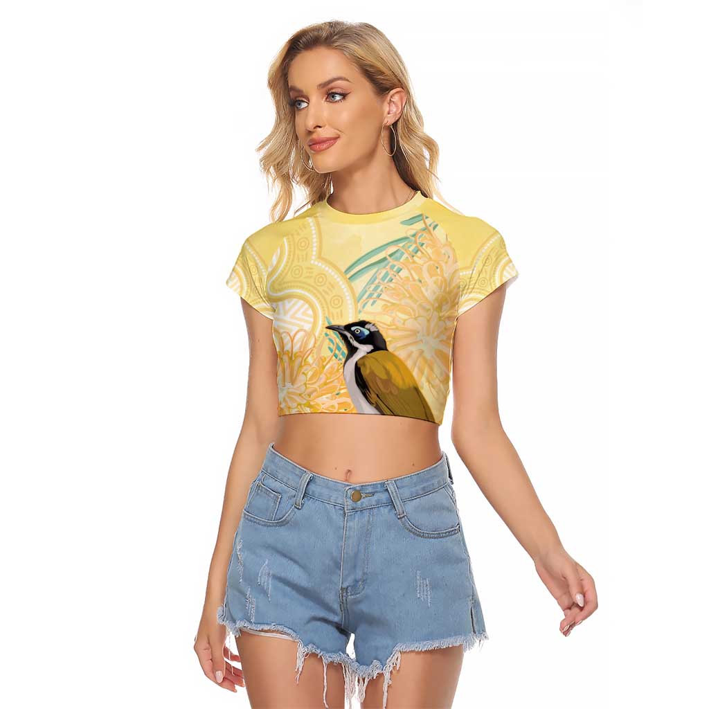 Australia Grevillea And Honeyeaters Raglan Cropped T Shirt Aboriginal Art - Watercolor Style