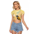 Australia Grevillea And Honeyeaters Raglan Cropped T Shirt Aboriginal Art - Watercolor Style