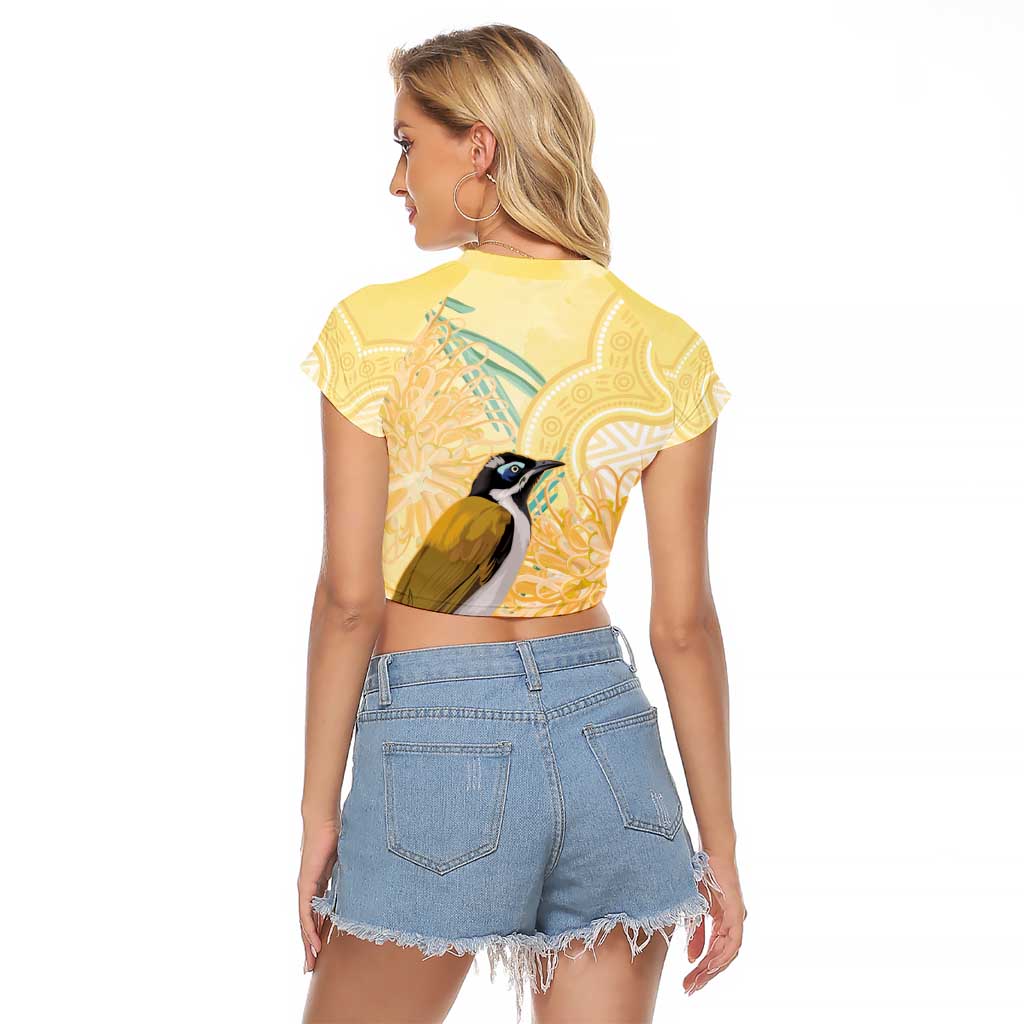 Australia Grevillea And Honeyeaters Raglan Cropped T Shirt Aboriginal Art - Watercolor Style