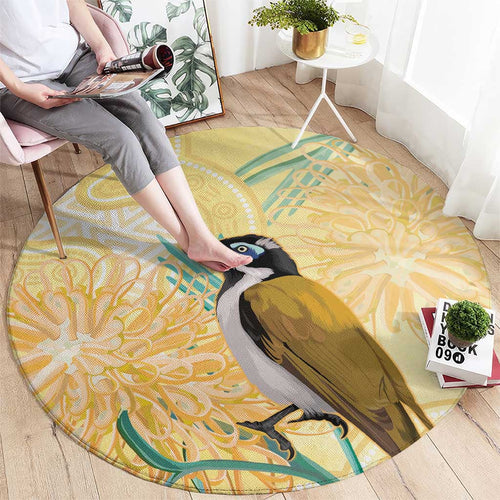Australia Grevillea And Honeyeaters Round Carpet Aboriginal Art - Watercolor Style