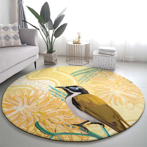 Australia Grevillea And Honeyeaters Round Carpet Aboriginal Art - Watercolor Style