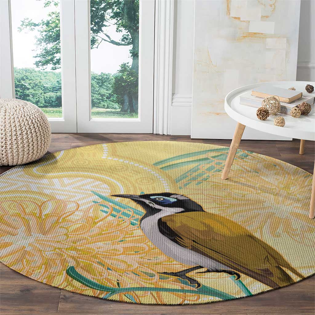 Australia Grevillea And Honeyeaters Round Carpet Aboriginal Art - Watercolor Style