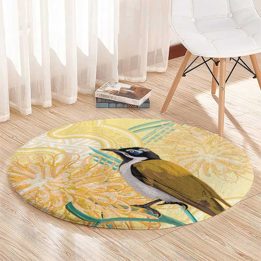 Australia Grevillea And Honeyeaters Round Carpet Aboriginal Art - Watercolor Style