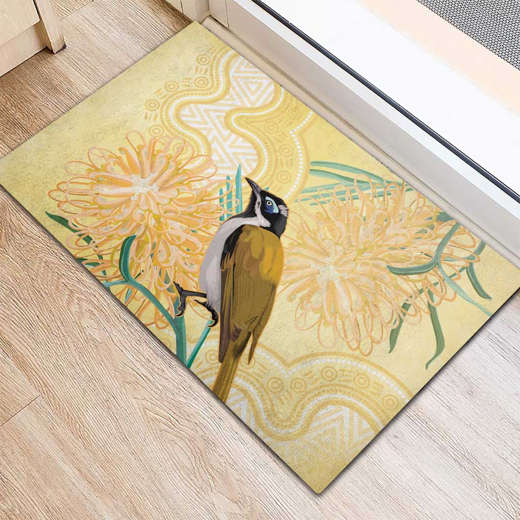 Australia Grevillea And Honeyeaters Rubber Doormat Aboriginal Art - Watercolor Style