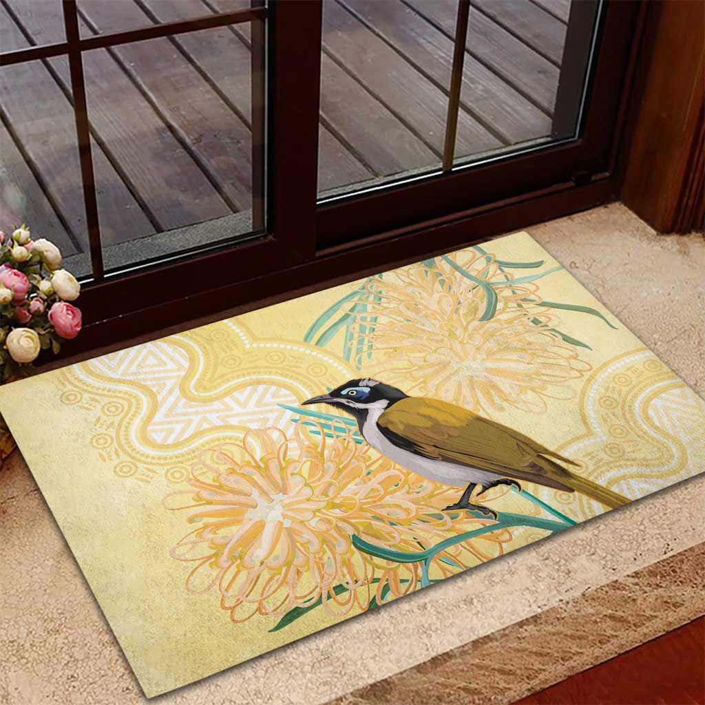 Australia Grevillea And Honeyeaters Rubber Doormat Aboriginal Art - Watercolor Style