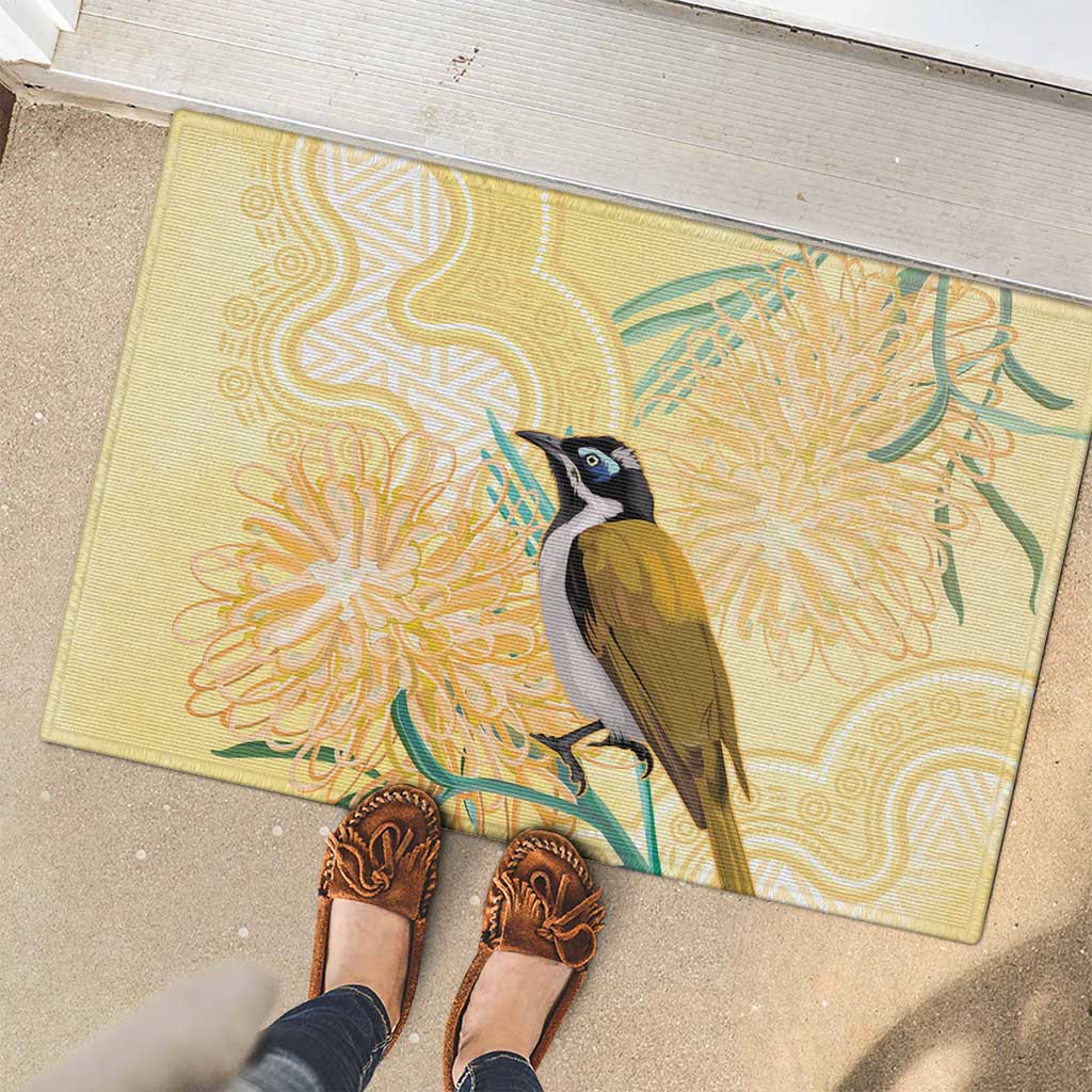 Australia Grevillea And Honeyeaters Rubber Doormat Aboriginal Art - Watercolor Style