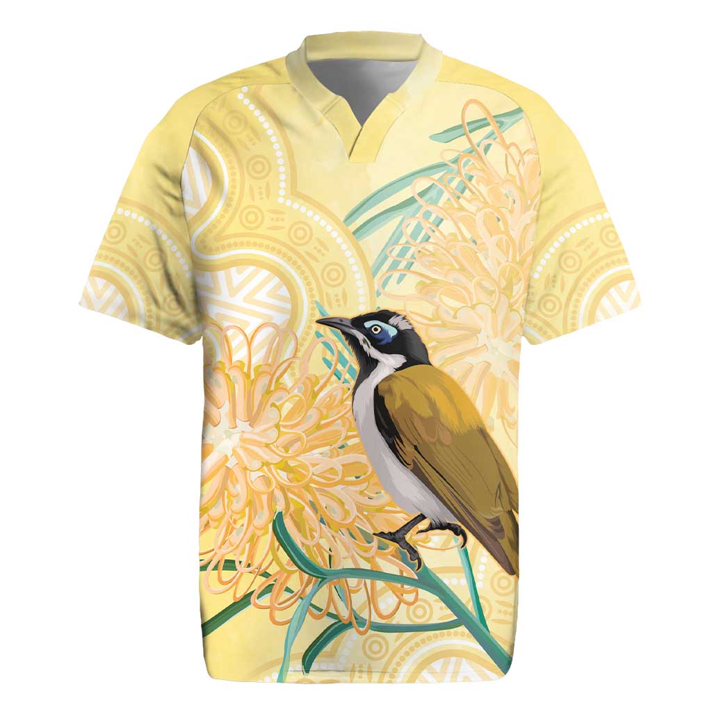 Australia Grevillea And Honeyeaters Rugby Jersey Aboriginal Art - Watercolor Style
