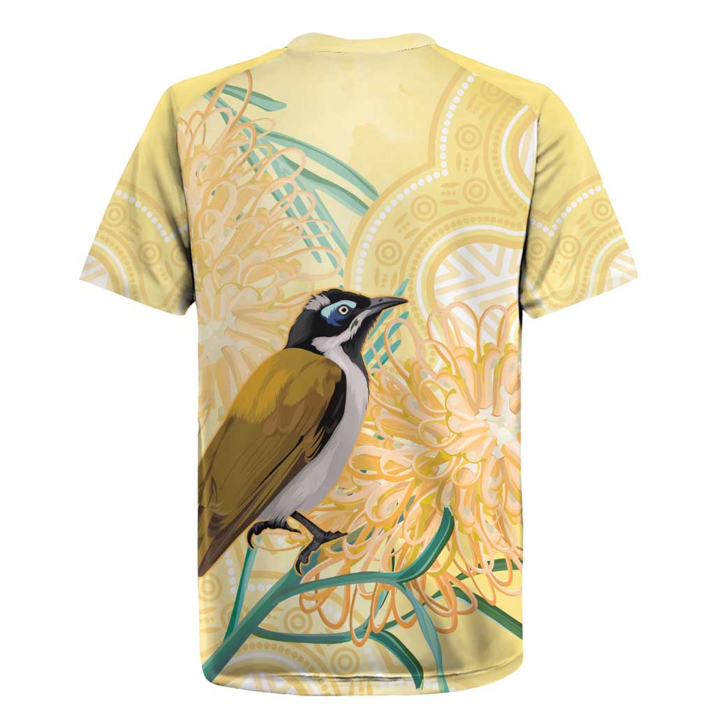 Australia Grevillea And Honeyeaters Rugby Jersey Aboriginal Art - Watercolor Style