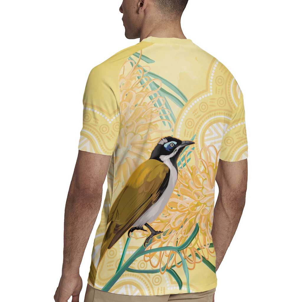 Australia Grevillea And Honeyeaters Rugby Jersey Aboriginal Art - Watercolor Style
