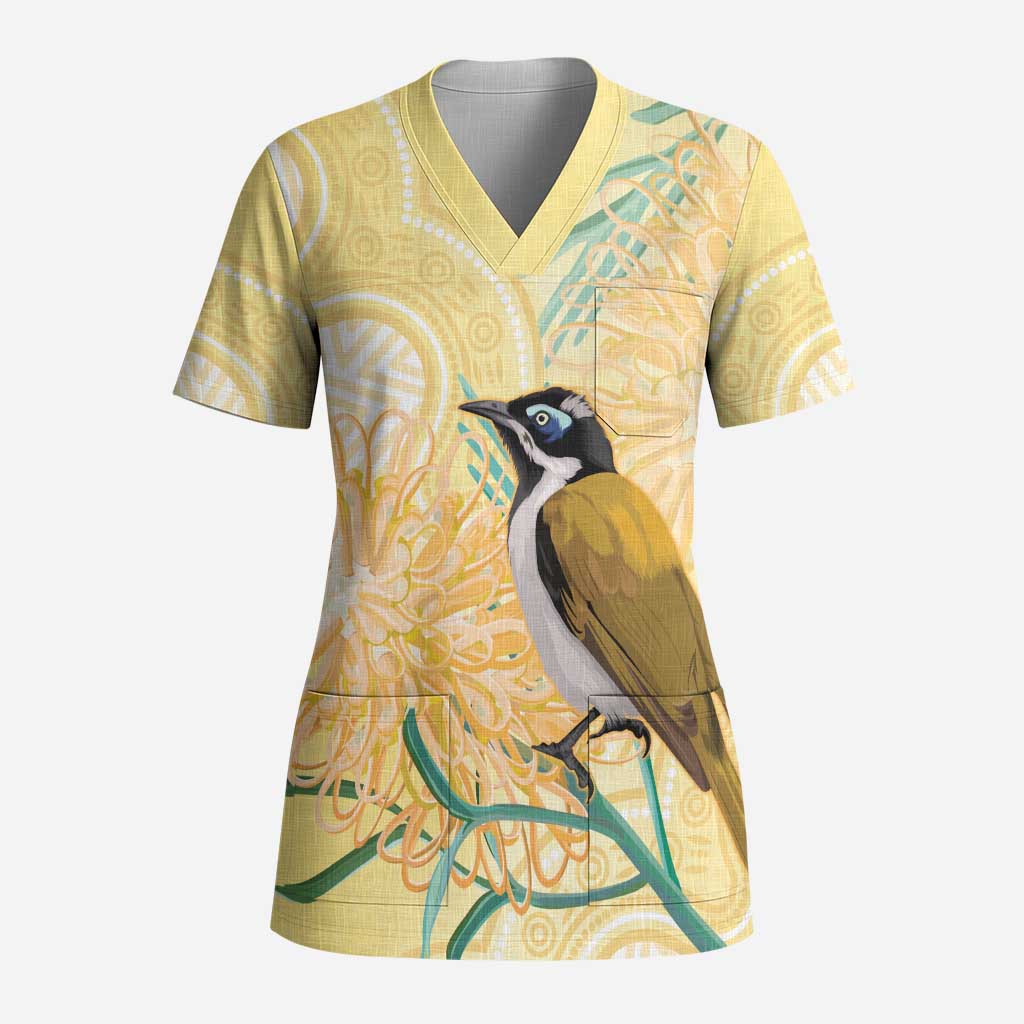 Australia Grevillea And Honeyeaters Scrub Top Aboriginal Art - Watercolor Style - Aussie Hoodie