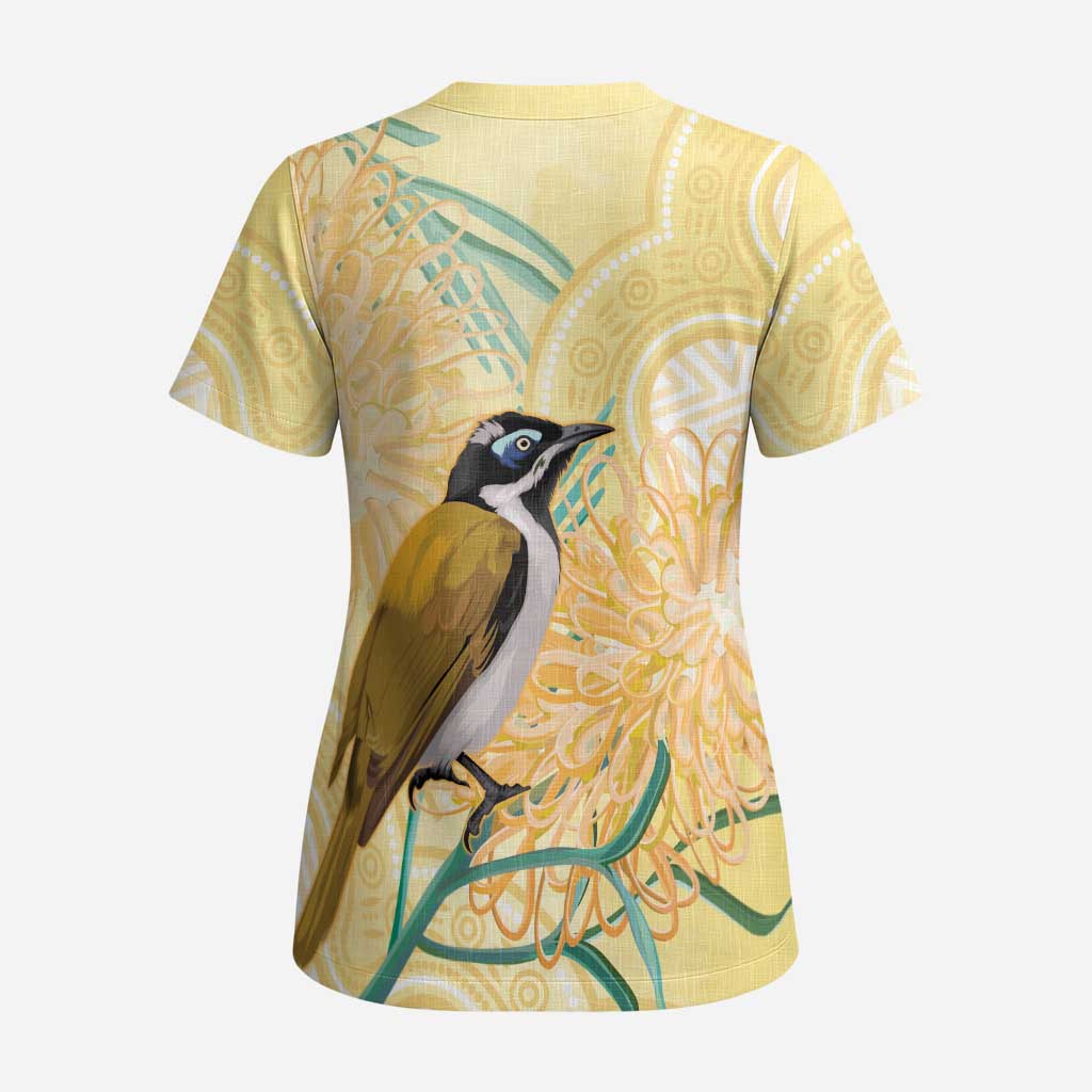 Australia Grevillea And Honeyeaters Scrub Top Aboriginal Art - Watercolor Style - Aussie Hoodie