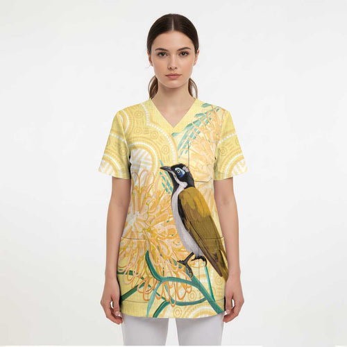 Australia Grevillea And Honeyeaters Scrub Top Aboriginal Art - Watercolor Style - Aussie Hoodie