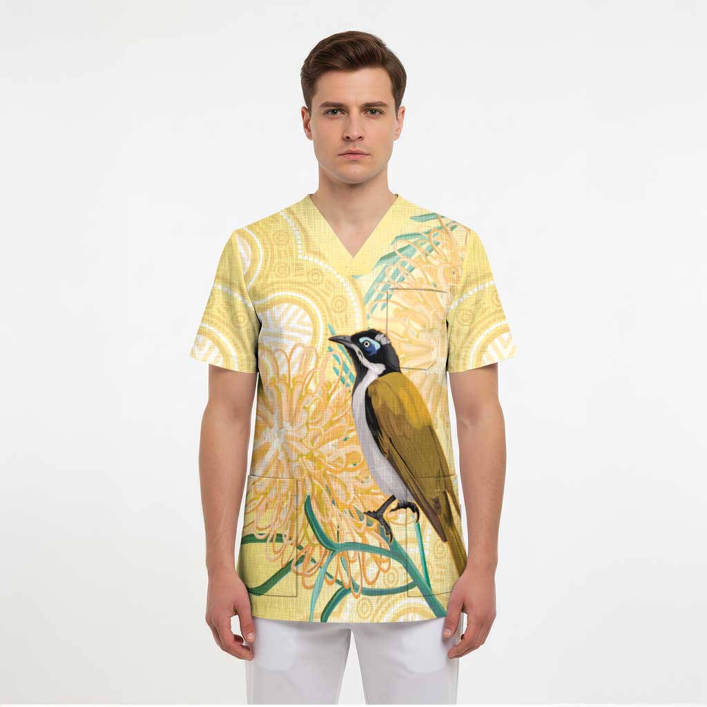 Australia Grevillea And Honeyeaters Scrub Top Aboriginal Art - Watercolor Style - Aussie Hoodie