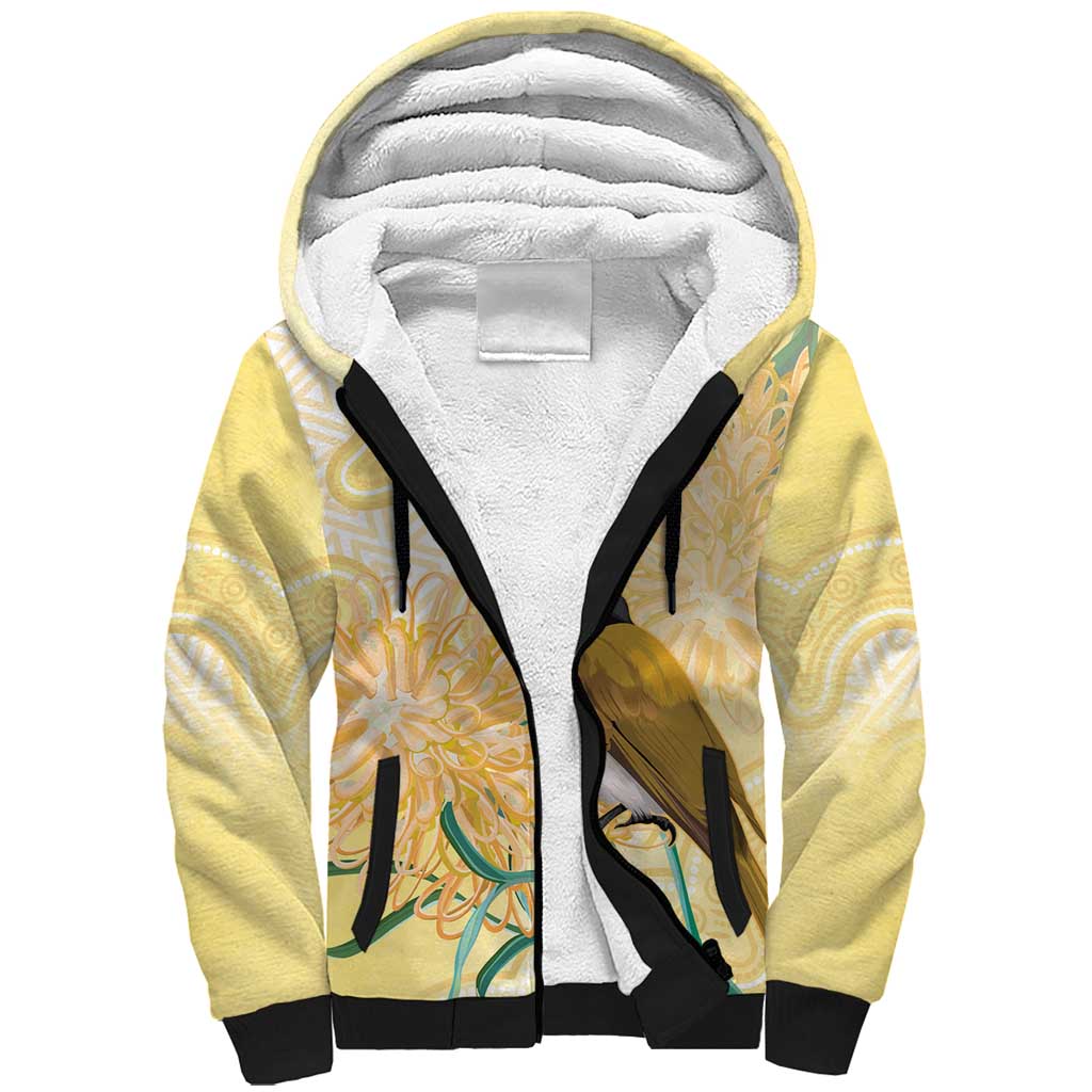 Australia Grevillea And Honeyeaters Sherpa Hoodie Aboriginal Art - Watercolor Style