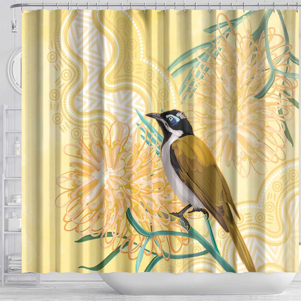 Australia Grevillea And Honeyeaters Shower Curtain Aboriginal Art - Watercolor Style