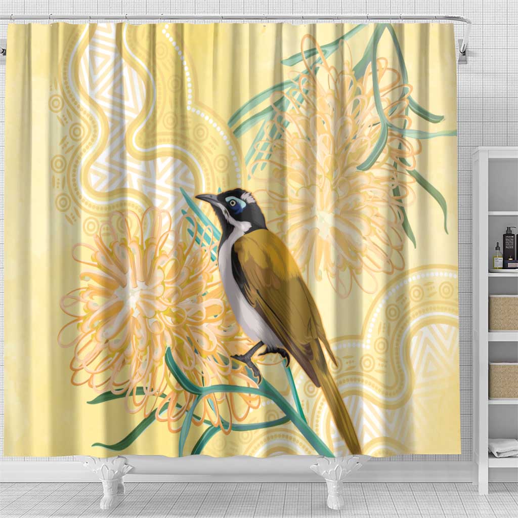 Australia Grevillea And Honeyeaters Shower Curtain Aboriginal Art - Watercolor Style