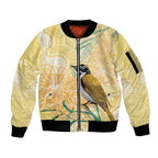 Australia Grevillea And Honeyeaters Sleeve Zip Bomber Jacket Aboriginal Art - Watercolor Style