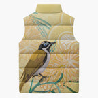 Australia Grevillea And Honeyeaters Sleeveless Puffer Jacket Aboriginal Art - Watercolor Style - Aussie Hoodie