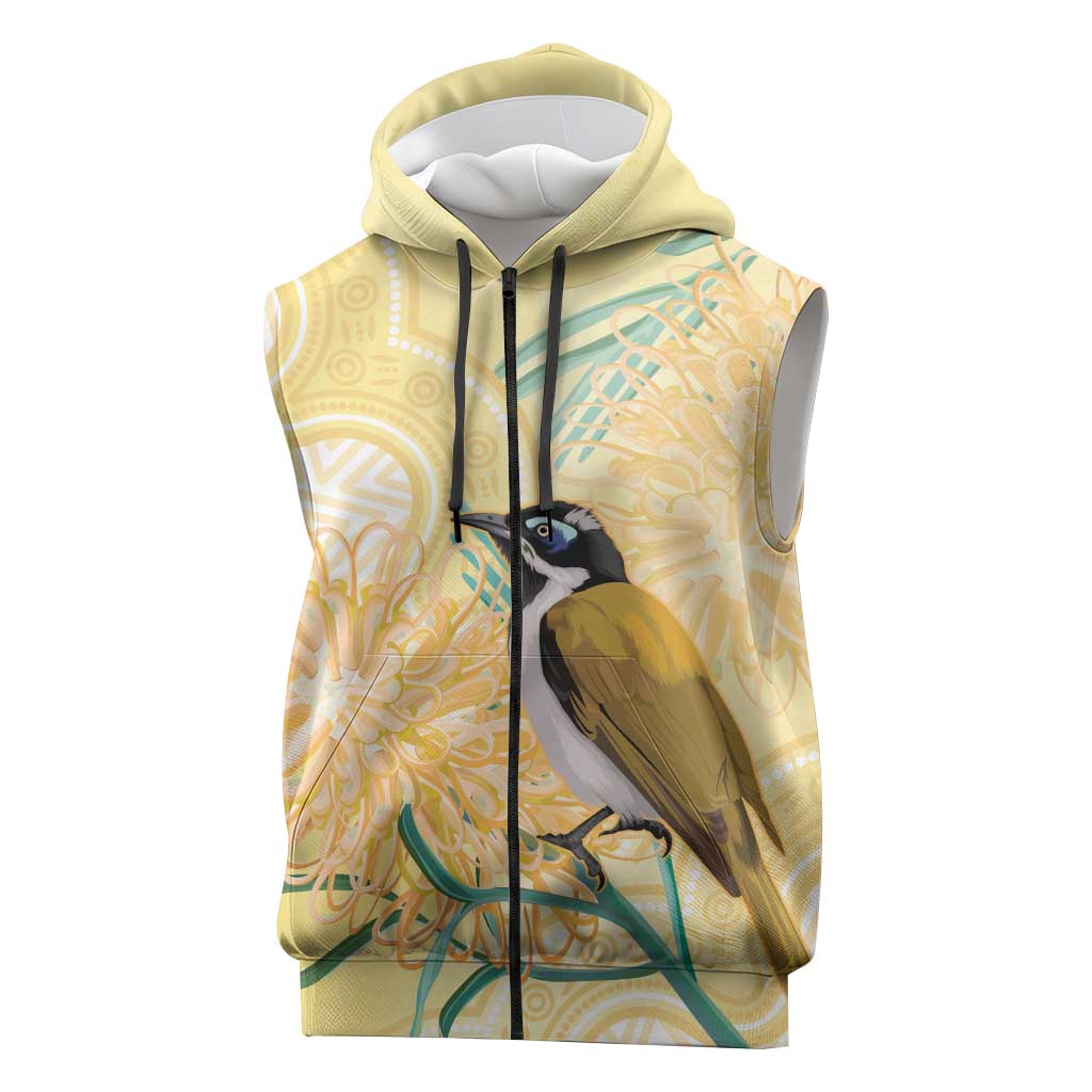Australia Grevillea And Honeyeaters Sleeveless Zip Hoodie Aboriginal Art - Watercolor Style LT14