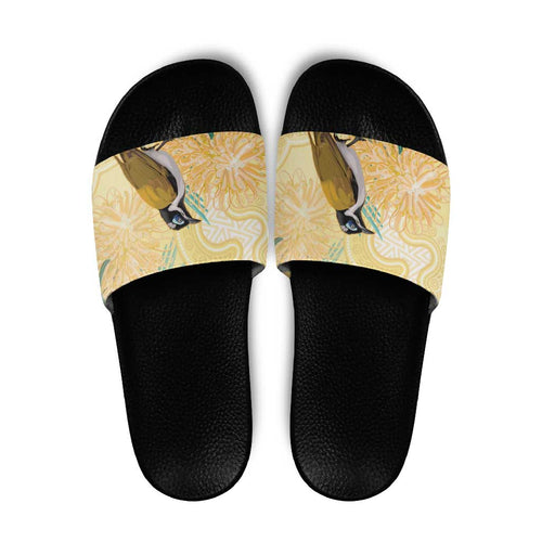 Australia Grevillea And Honeyeaters Slide Sandals Aboriginal Art - Watercolor Style - Aussie Hoodie