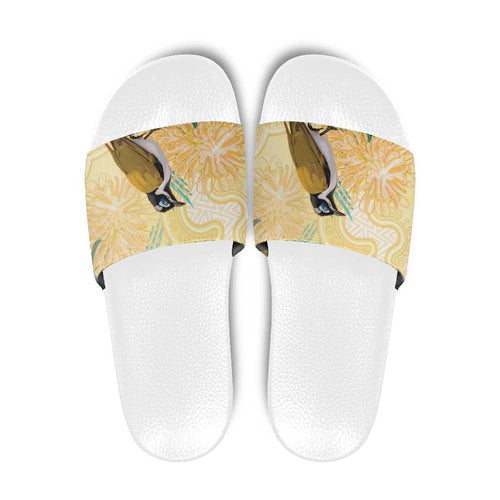 Australia Grevillea And Honeyeaters Slide Sandals Aboriginal Art - Watercolor Style - Aussie Hoodie