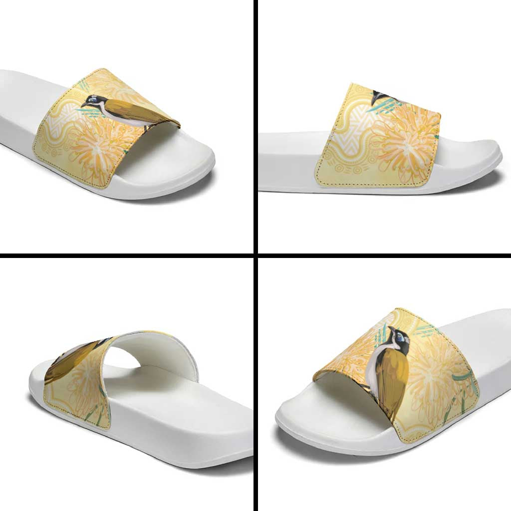 Australia Grevillea And Honeyeaters Slide Sandals Aboriginal Art - Watercolor Style - Aussie Hoodie