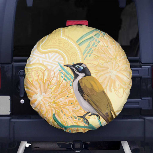 Australia Grevillea And Honeyeaters Spare Tire Cover Aboriginal Art - Watercolor Style