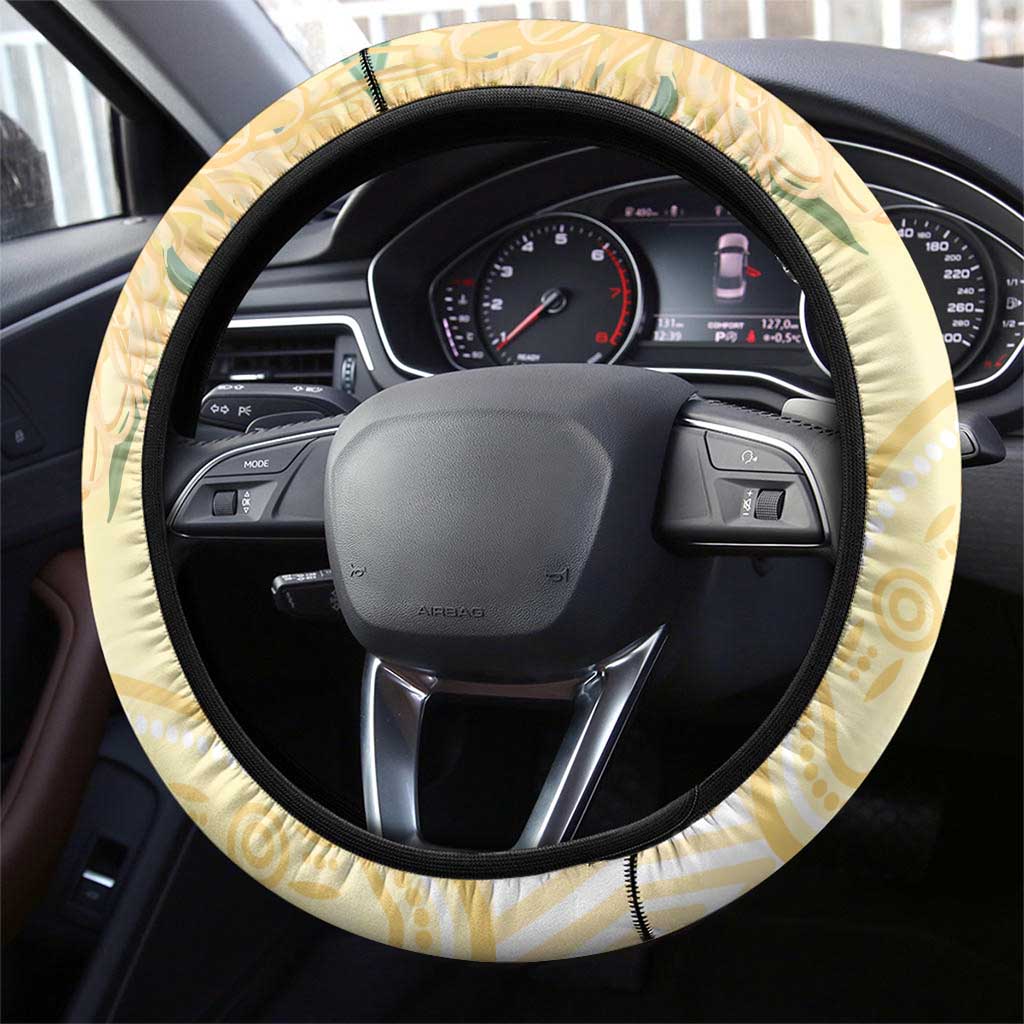 Australia Grevillea And Honeyeaters Steering Wheel Cover Aboriginal Art - Watercolor Style
