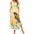 Australia Grevillea And Honeyeaters Summer Maxi Dress Aboriginal Art - Watercolor Style