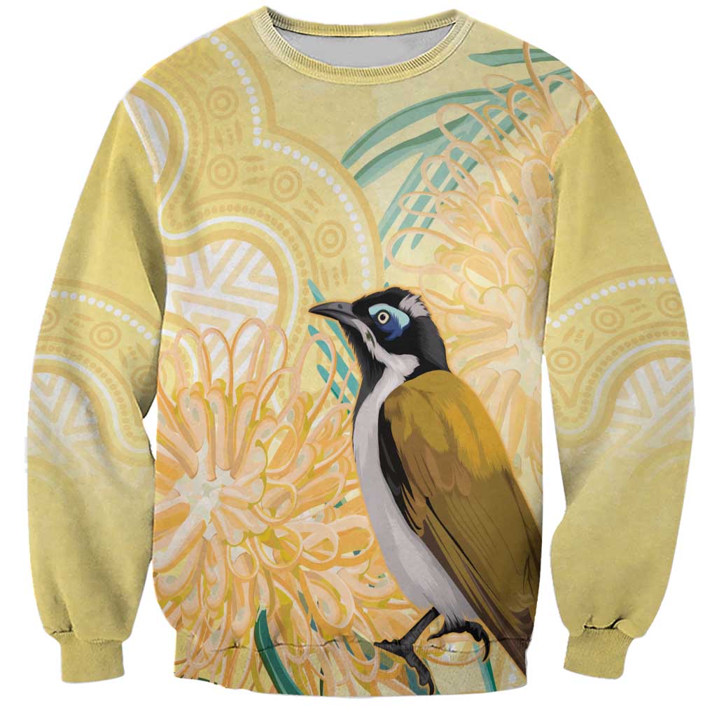 Australia Grevillea And Honeyeaters Sweatshirt Aboriginal Art - Watercolor Style
